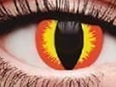 Lente de contacto de color Anyday ZY-073: felino rojo y amarillo, en un ojo