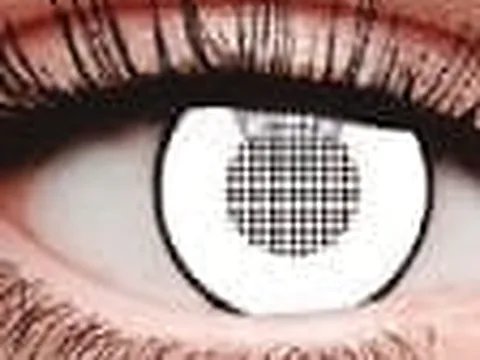 Lente de contacto de color Anyday ZY-727: blanco con malla, en un ojo
