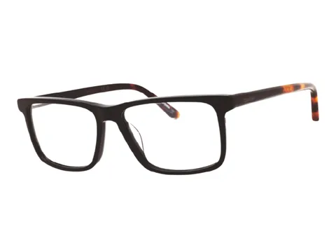 Montura Calvin Klein rectangular café oscuro con varillas carey